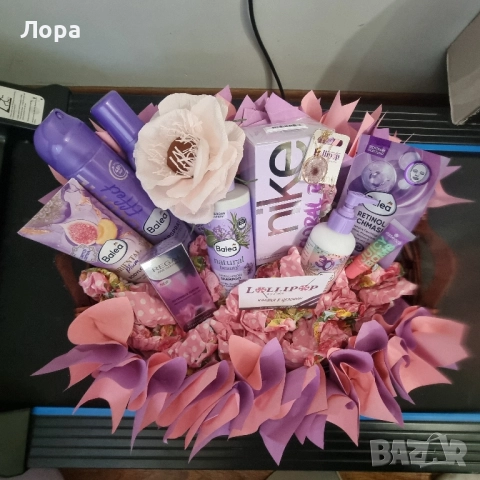 🎀 Луксозна подаръчна кошница в розово-лилава гама от арт ателие Lollipop