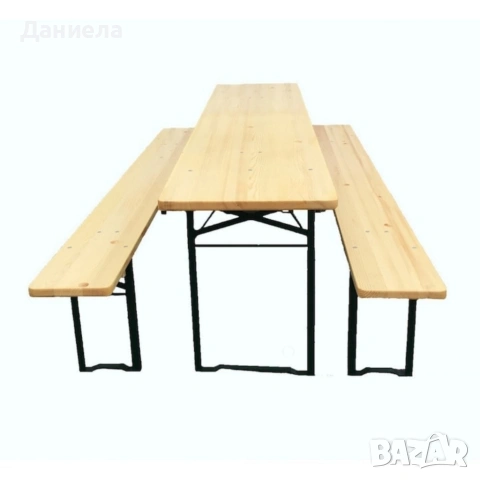 Сгъваем комплект градинска маса с 2 пейки - От чамово дърво, с отвор за чадър, снимка 9 - Градински мебели, декорация  - 53566614