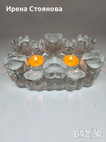 Georgshütte Glasdesign Стъклена поставка с чаена свещ/подгрев за чайник, масивно пресовано стъкло , снимка 10 - Декорация за дома - 53390506