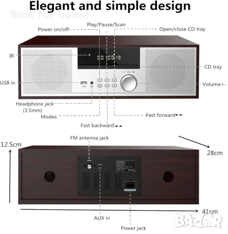 Премиум стерео уредба HANLIM HL-816 CD, FM, Bluetooth/AUX/USB/Earphone jack, снимка 6 - Аудиосистеми - 48724736