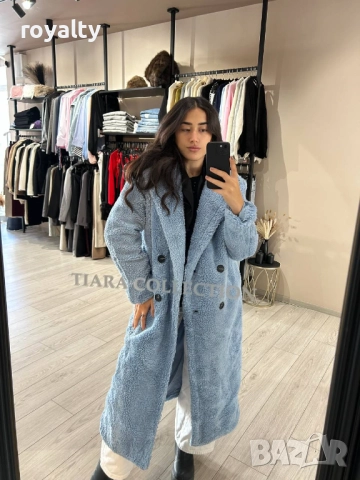 Дълго Синьо Дамско Палто , снимка 2 - Палта, манта - 52885254