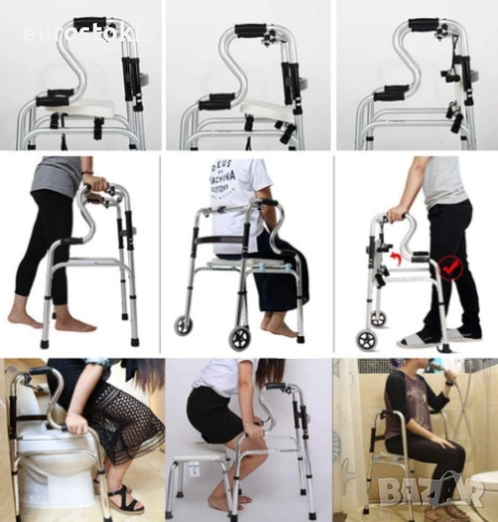 Проходилка с колела HEYOUTH, проходилка за възрастни хора, сгъваем ролатор с 2 колела и седалка, снимка 5 - Други - 52632834