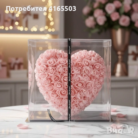 Декоративно сърце от изкуствени рози в подаръчна кутия, снимка 5 - Декорация за дома - 53063876