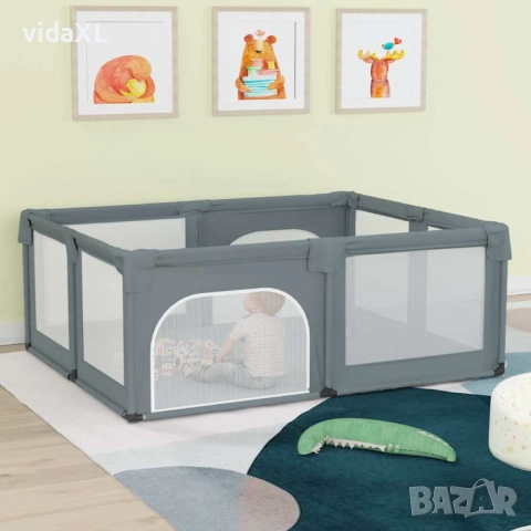 vidaXL Бебешка кошара с 2 врати, светлосива, оксфорд текстил(SKU:10307), снимка 2 - Други - 52563240