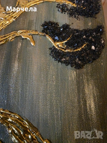 Картина златно дърво с камъни, снимка 2 - Декорация за дома - 53058455