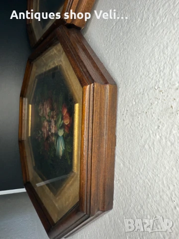 Чифт маслени картини цветя №7237, снимка 4 - Антикварни и старинни предмети - 51094698