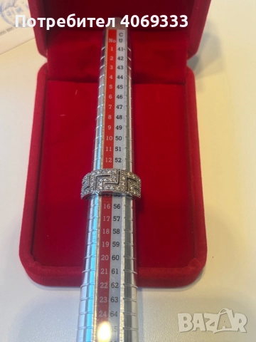 💍Пръстен от бяло 18 каратово злато С 50бр естествени диаманти 💎 54р-р 6.08гр, снимка 3 - Колиета, медальони, синджири - 51449579