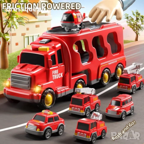 4787 Пожарен комплект 3-в-1: Гигантски камион, спасителен хеликоптер и подвижна стълба, снимка 8 - Коли, камиони, мотори, писти - 53712425