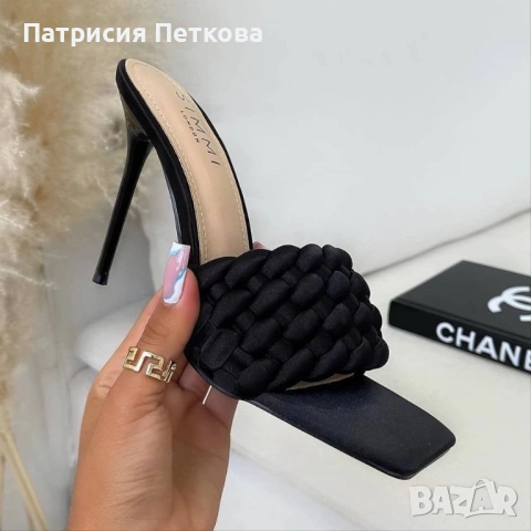 Сатенени елегантни черни сандали / чехли на ток Simmi London, размер 39, черен цвят, цена 20 евро, снимка 2 - Чехли - 54017238