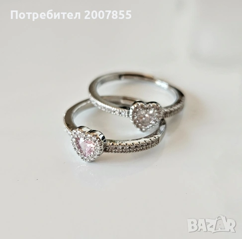 Сребърни дамски пръстен сърце регулируеми, снимка 5 - Пръстени - 53790636