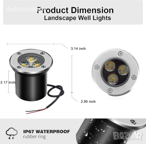 Комплект 4 бр. външни вградени LED лампи 3W, IP67, 300 lm – топла светлина, снимка 2 - Прожектори - 52652087