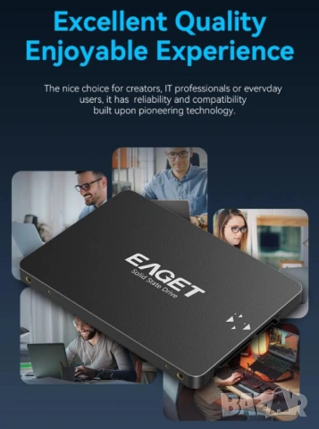 EAGET SSD 120GB SATAIII 6Gb/s 2.5" SATA R530/WR500 3D TLC Nand Flash NVME SMI TRIM NCQ S.M.A.R.T HDD, снимка 2 - Твърди дискове - 53507073