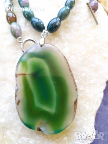 Колие от Индийски Ахат с плоча от зелен Ахат, снимка 5 - Колиета, медальони, синджири - 51326676