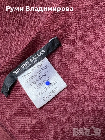 Шал в цвят бордо Bruuns bazaar 50 % вълна и 50 % коприна, снимка 5 - Шалове - 52718902
