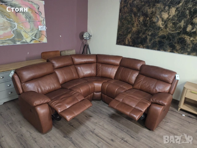 Кафяв кожен ъглов диван Moreno с електрически релаксиращ механизъм, снимка 6 - Дивани и мека мебел - 53702191