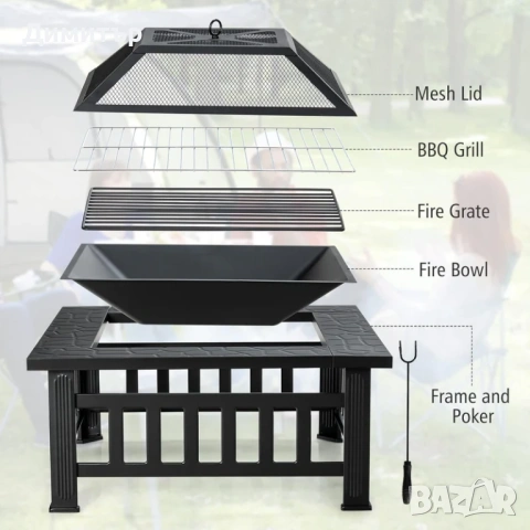 Барбекю 3в1 маса Fire Pit BBQ, ледарка, огнище за външна тераса скара, снимка 7 - Скари - 54266730