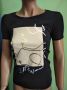 Pachie- черна вталена тениска, цветна щампа, памук и еластан, снимка 1 - Тениски - 45979936