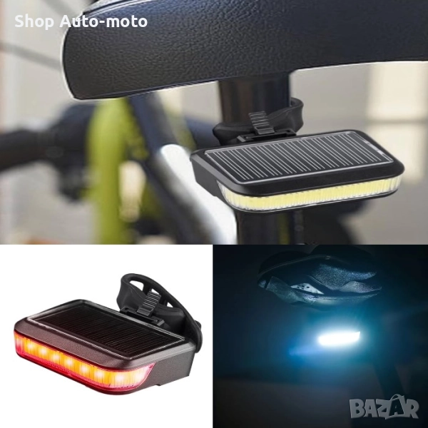 LED светлина за велосипед Automat, 2 в 1, Соларен фар или стоп, USB, снимка 1