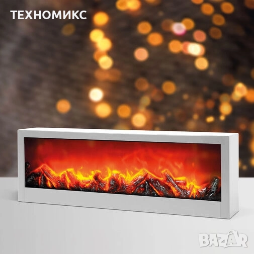 Светеща декоративна камина, ефект на истински пламък, 61x20x10см, снимка 1