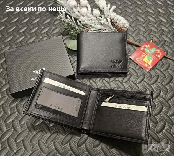 Emporio Armani Мъжки Черен Портфейл С Множество отделения Естествена Кожа Код VL-181, снимка 1