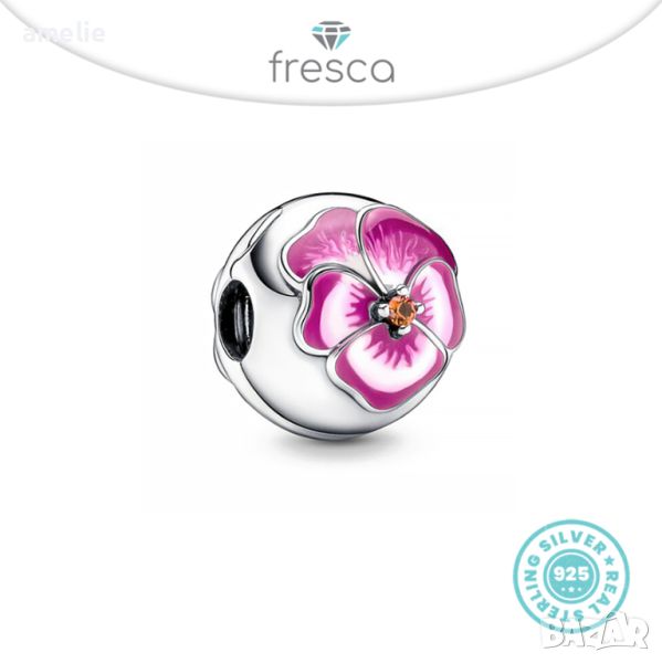 Промо -30%! Талисман Fresca по модел Pandora Пандора сребро 925 Pink Violet Clips. Колекция Amélie, снимка 1