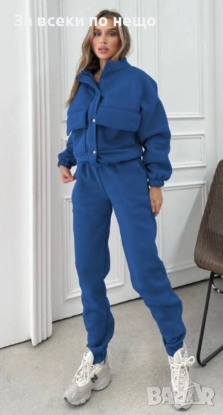 Дамски Син Памучен Ватиран Спортен Комплект🔝Дамски Спортен Екип Код S197, снимка 1