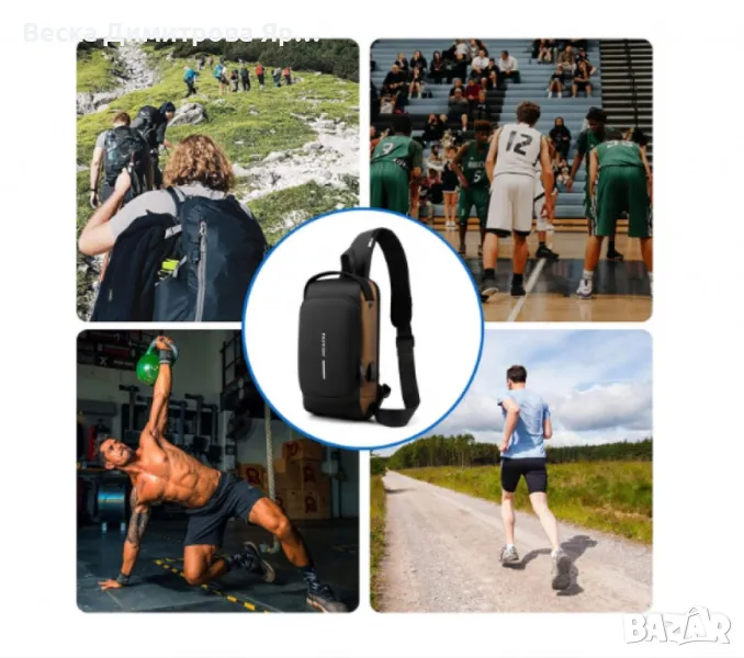 Мъжка чанта за през рамо, Crossbody, с USB поддръжка за зареждане, джоб против кражба, водоустойчивa, снимка 1