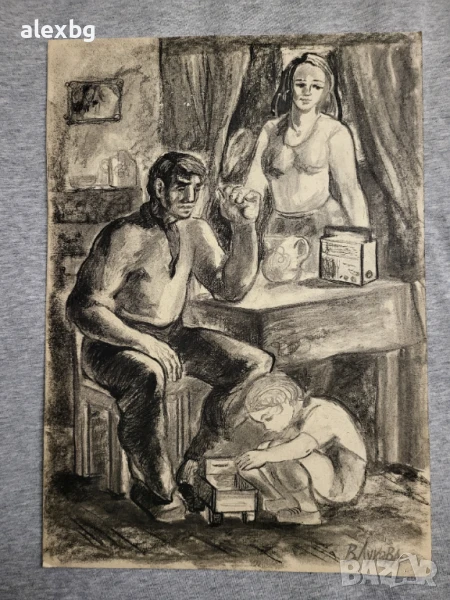 Вера Лукова картина рисувана с въглен размер 35х24.5см, снимка 1