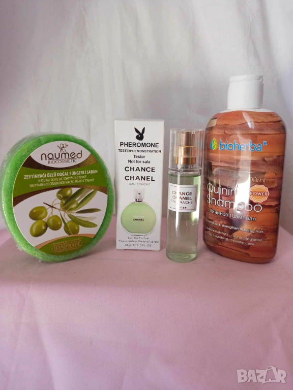 Промо комплект 933-ароматен сапун 135 гр.,шампоан и мини парфюм Chance Chanel, снимка 1