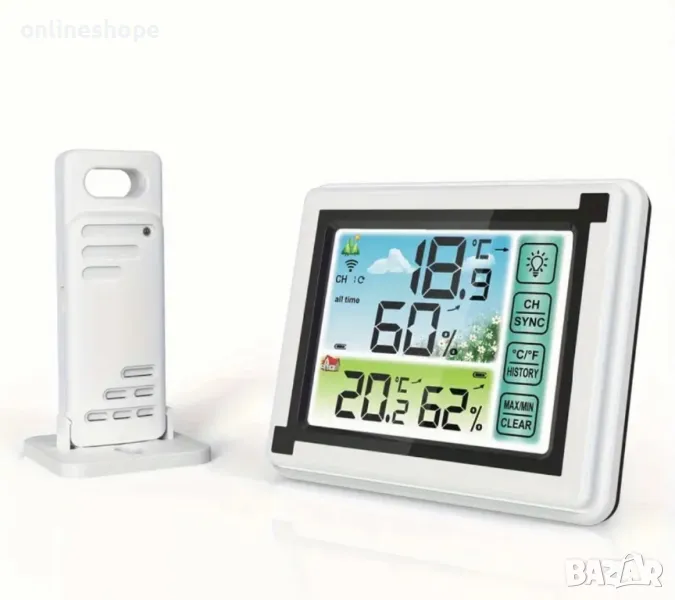 Цифрова метеорологична станция с външен сензор, хигрометър и аларма, снимка 1