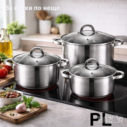 Комплект от 3 тенджери KAISA VILLA от неръждаема стомана – 6 части, с капаци Код P2027, снимка 3 - Съдове за готвене - 53937362
