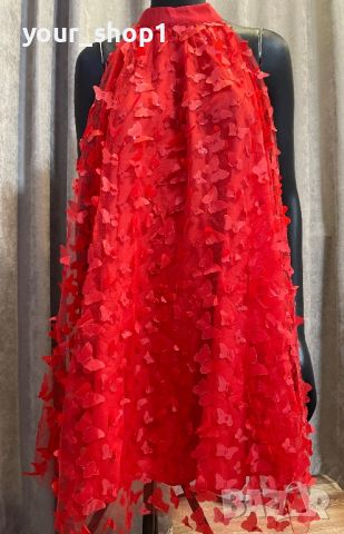 Червена рокля 3D пеперуди , снимка 2 - Рокли - 45210549