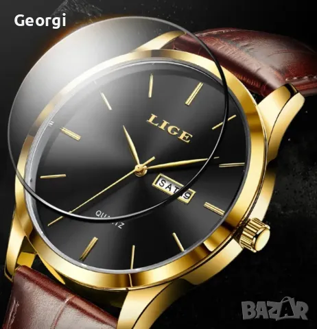 Елегантен, Класически кварцов часовник LIGE* Ежедневен с кафява каишка!