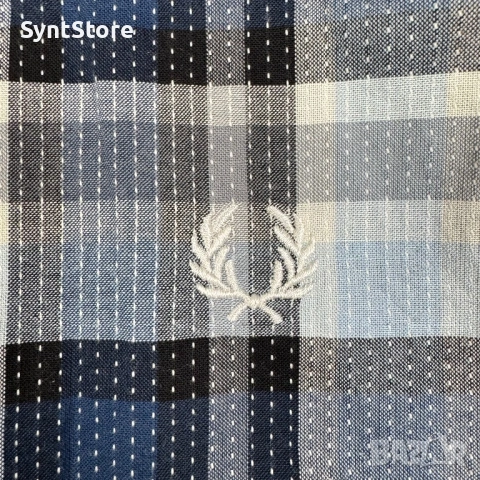 Мъжка карирана риза Fred Perry Размер M Синьо Сиво, снимка 4 - Ризи - 53301344