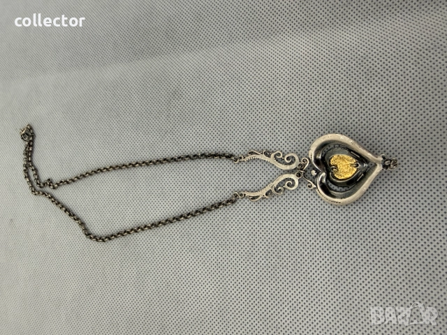 Сребърно колие с гранат и позлата - Ар Деко. №7774, снимка 10 - Колиета, медальони, синджири - 52847565