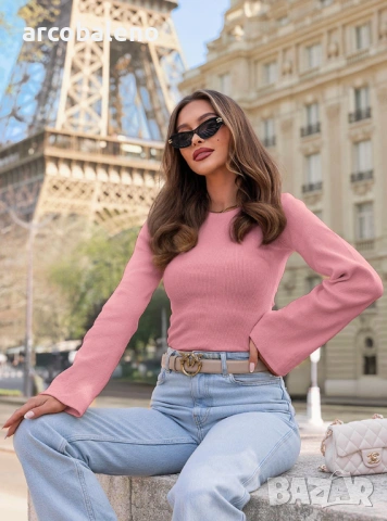 Дамска блуза с оребрени ръкави Chanelle, 3цвята , снимка 4 - Блузи с дълъг ръкав и пуловери - 54150709