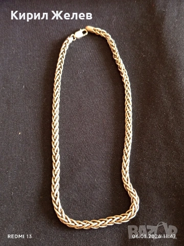 Сребърен ланец плетка тип ЖИТЕН КЛАС много красив майсторска ръчна изработка 50765, снимка 9 - Колиета, медальони, синджири - 53004490