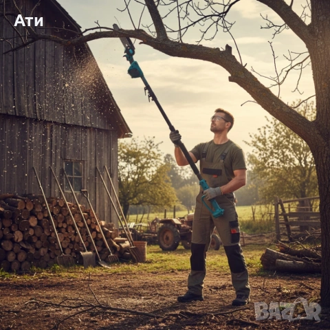 Комплект 3 в 1 от акумулаторна лозарска ножица, акумулаторен мини верижен трион и телескопичен прът