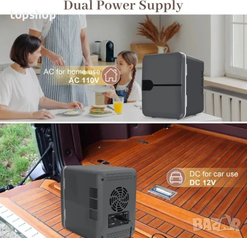 НОВ 2 в 1 мини хладилнк с функция за подгряване, адаптер за кола, сив, снимка 4 - Хладилници - 50501512