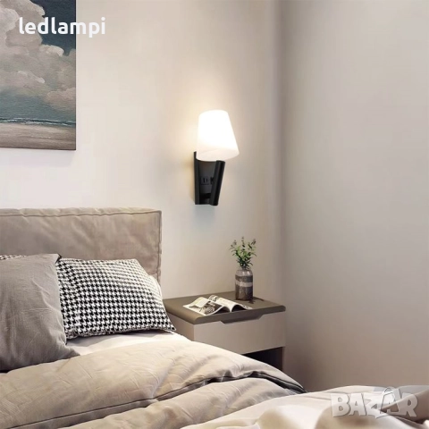 LED Аплик 2W  С USB/PD Порт Черен Топло Бяла Светлина, снимка 8 - Лампи за стена - 39671501