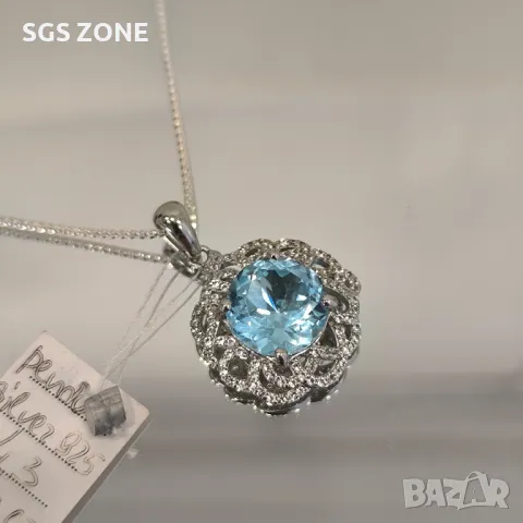 Уникален Медальон с топаз Небесно синьо, снимка 2 - Колиета, медальони, синджири - 49825022