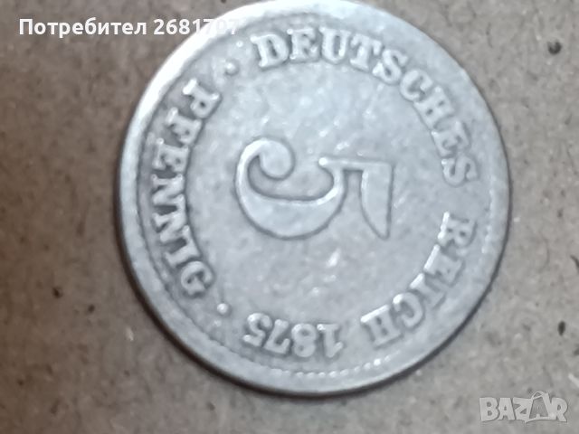 Монета 5 пфениг Германия 1875, снимка 3 - Нумизматика и бонистика - 45904154