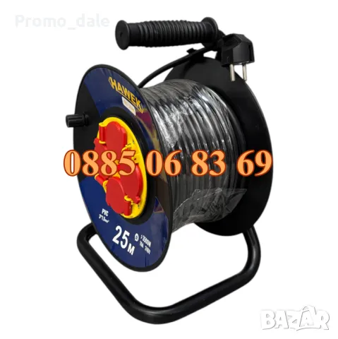 Ел. удължител макара 25 метра с 4 гнезда, удължител на макара с кабел 25 м, снимка 3 - Други инструменти - 50200952