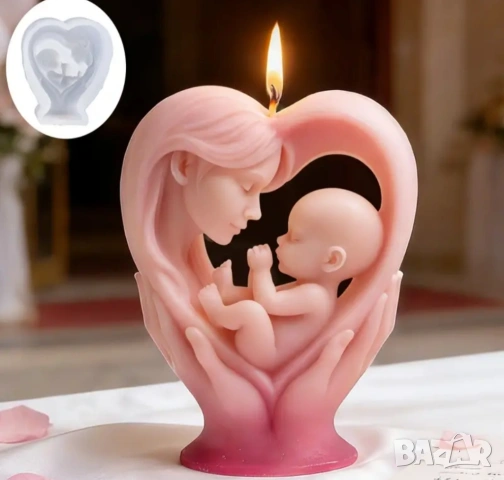 Молд майка с дете в рамка сърце, снимка 3 - Форми - 53733528