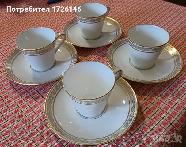 Порцеланов сет за кафе 4 броя с позлата на Eschenbach Bavaria Germany, снимка 2 - Чаши - 54037282