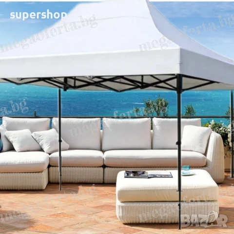 Сгъваема Шатра 3х4.50 с Усилена Конструкция и Гумирано Бяло Покривало, снимка 2 - Градински мебели, декорация  - 54168934