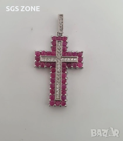 Сребърен кръст с рубин, изумруд или сапфир, снимка 7 - Колиета, медальони, синджири - 53029684