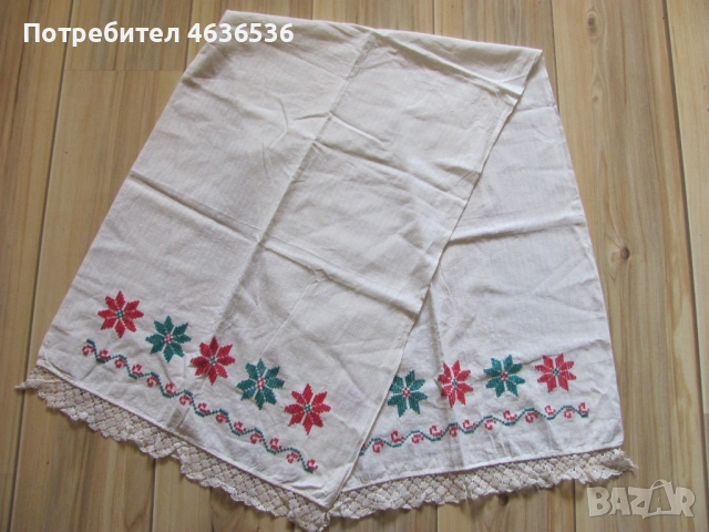 Кърпа, месал, ръчна бродерия и дантела, 144х48см.