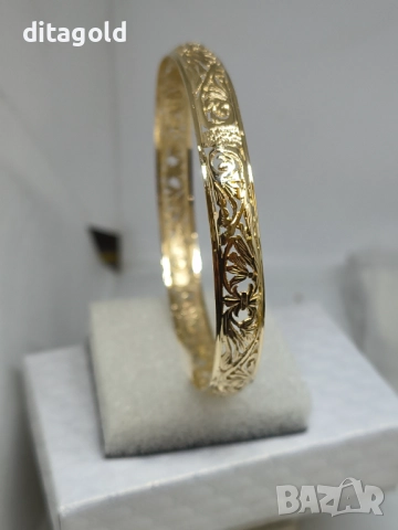Нова 14К златна твърда гривна, класически модел 13.36 гр , снимка 7 - Гривни - 52703926