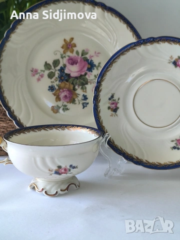 Троен сет слонова кост Volkstedt, снимка 6 - Чаши - 53755566